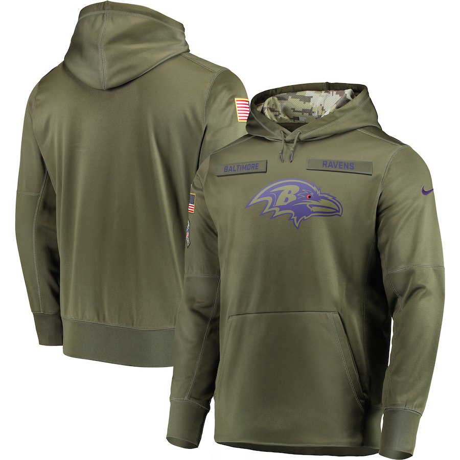 Men Baltimore Ravens Nike Olive Salute To Service KO Performance Hoodie Green->baltimore ravens->NFL Jersey